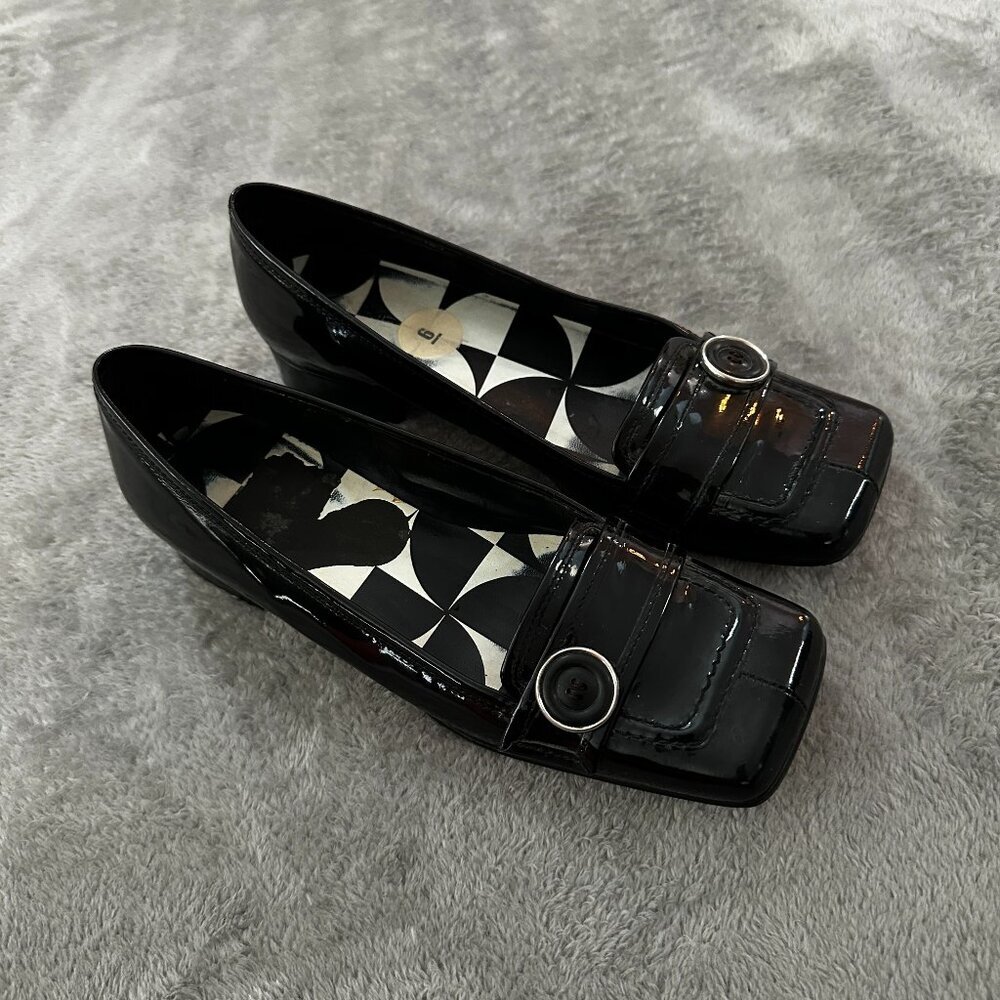 Vintage Nine West Square Toe Black Witchy Shoes Low Heels Women's 6